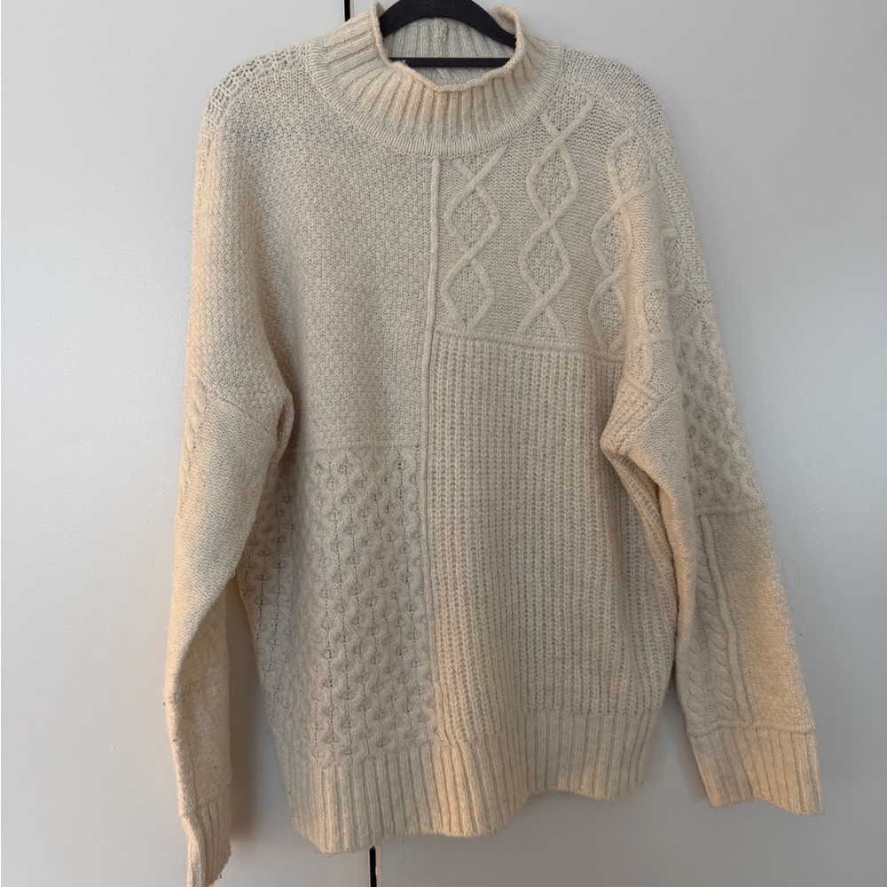 American Eagle Outfitters Women’s Ivory Mock Neck Cable Knit Sweater